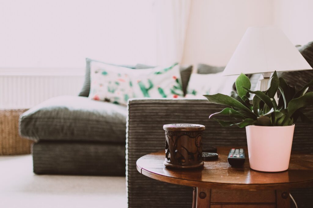 Living room, side table, lamp